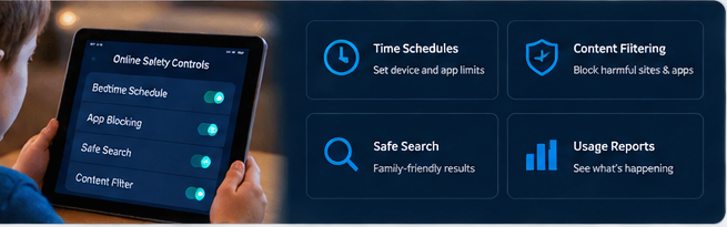 Family internet safety controls on a tablet